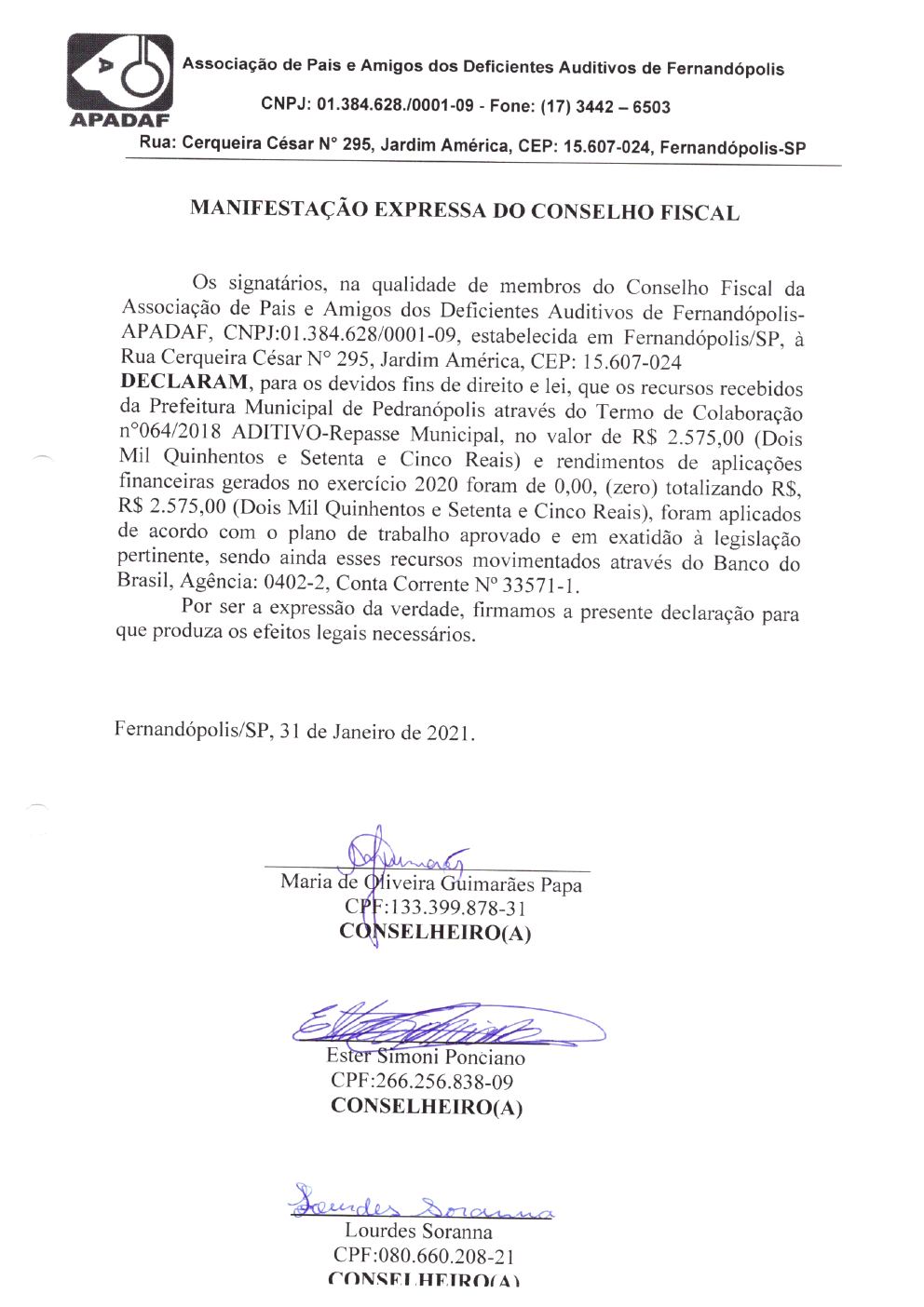 Página 31 de Prestação de Contas Anual — Pedranópolis — 2020 — Volume 4 (Extratos e Comprovantes)