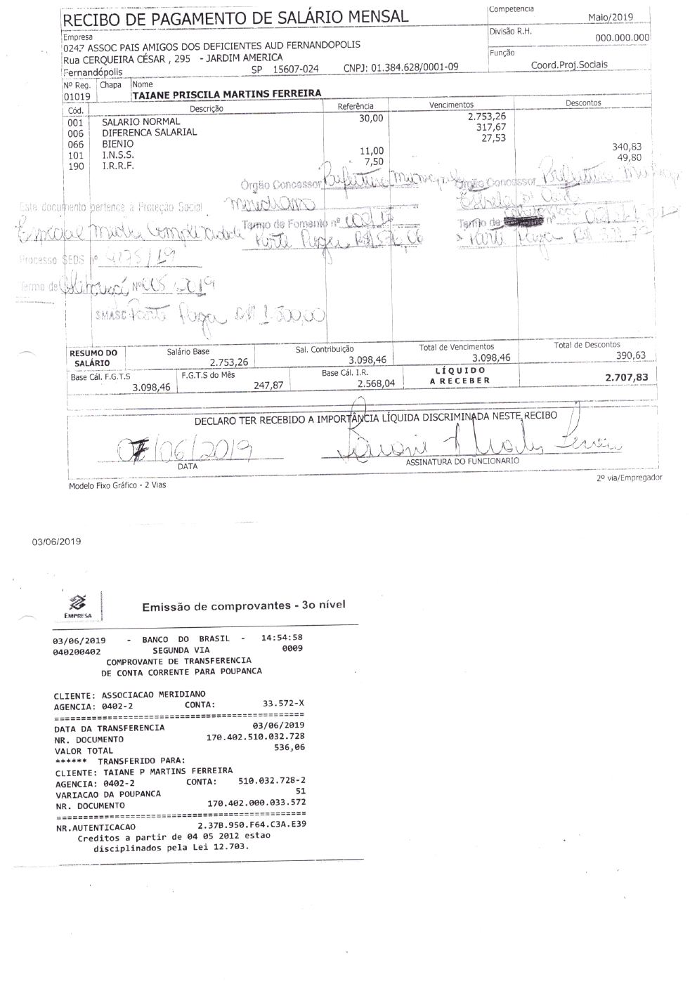 Página 2 de Prestação de Contas Anual — Meridiano — 2019 — Volume 3 (Extratos e Comprovantes)
