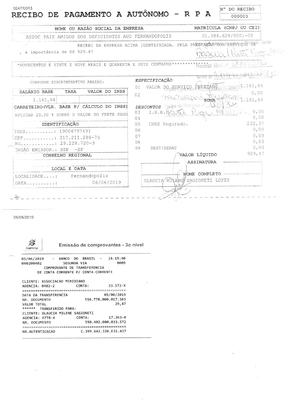 Página 3 de Prestação de Contas Anual — Meridiano — 2019 — Volume 3 (Extratos e Comprovantes)