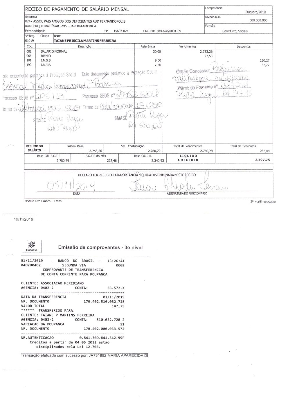 Página 15 de Prestação de Contas Anual — Meridiano — 2019 — Volume 3 (Extratos e Comprovantes)