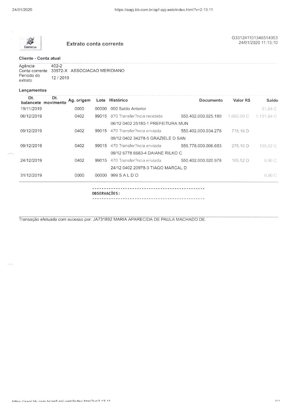 Página 23 de Prestação de Contas Anual — Meridiano — 2019 — Volume 3 (Extratos e Comprovantes)