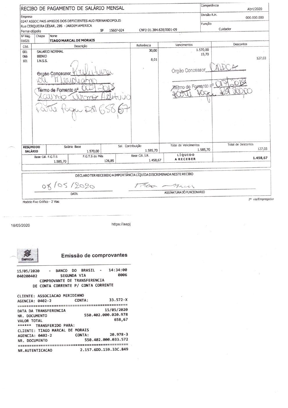 Página 5 de Prestação de Contas Anual — Meridiano — 2020 — Volume 2 (Recibos e Comprovantes)