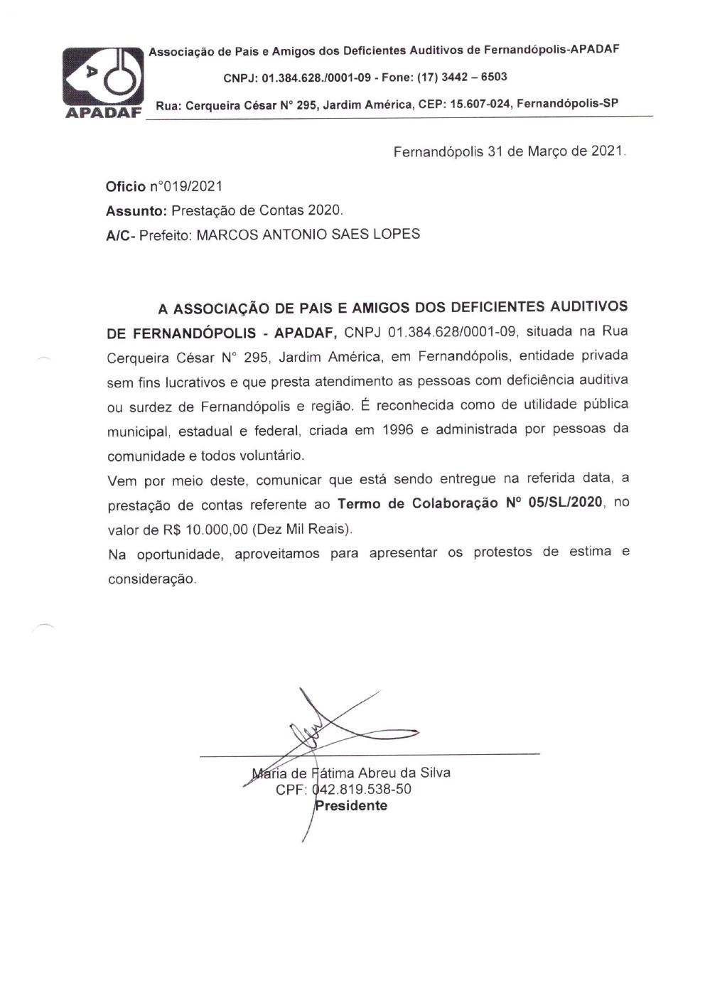 Página 2 de Prestação de Contas Anual — Estrela d'Oeste — 2020