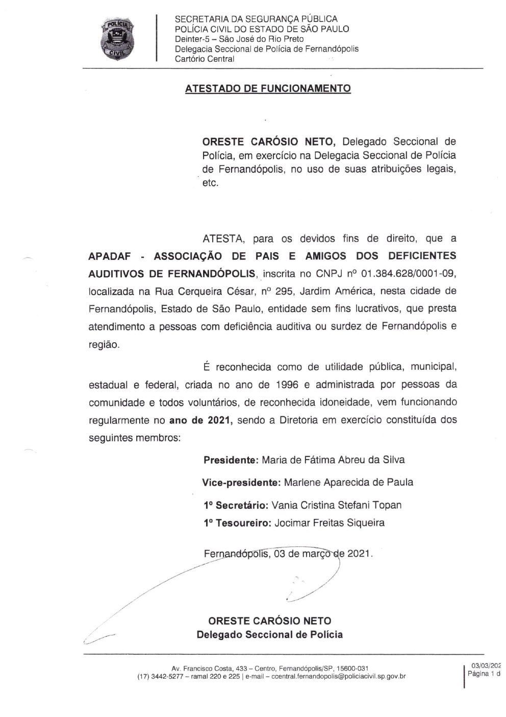 Página 3 de Prestação de Contas Anual — Estrela d'Oeste — 2020