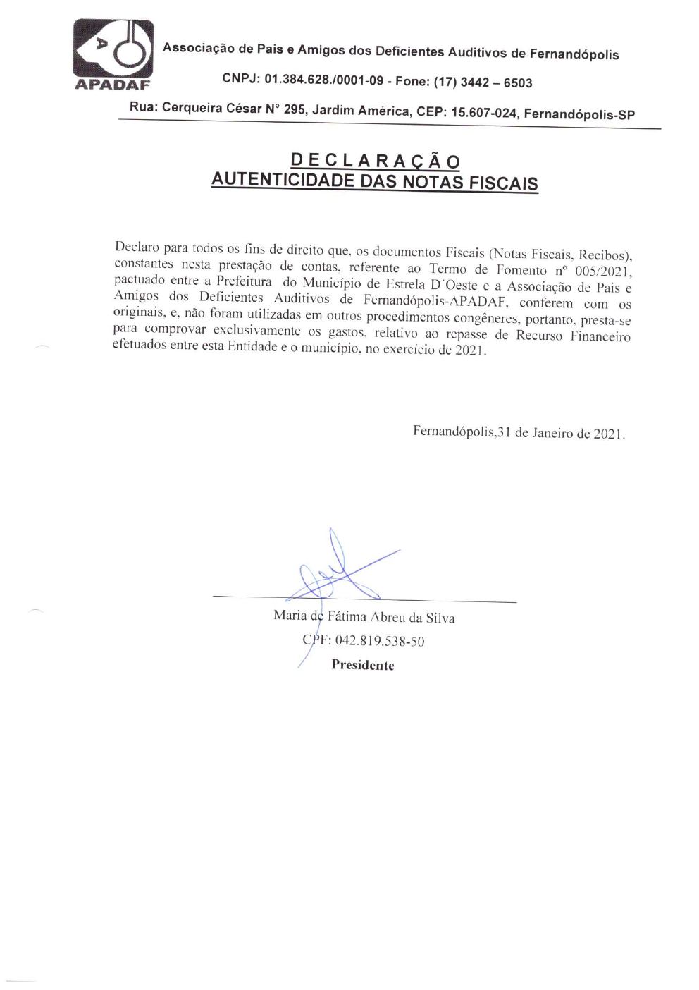 Página 11 de Prestação de Contas Anual — Estrela d'Oeste — 2021