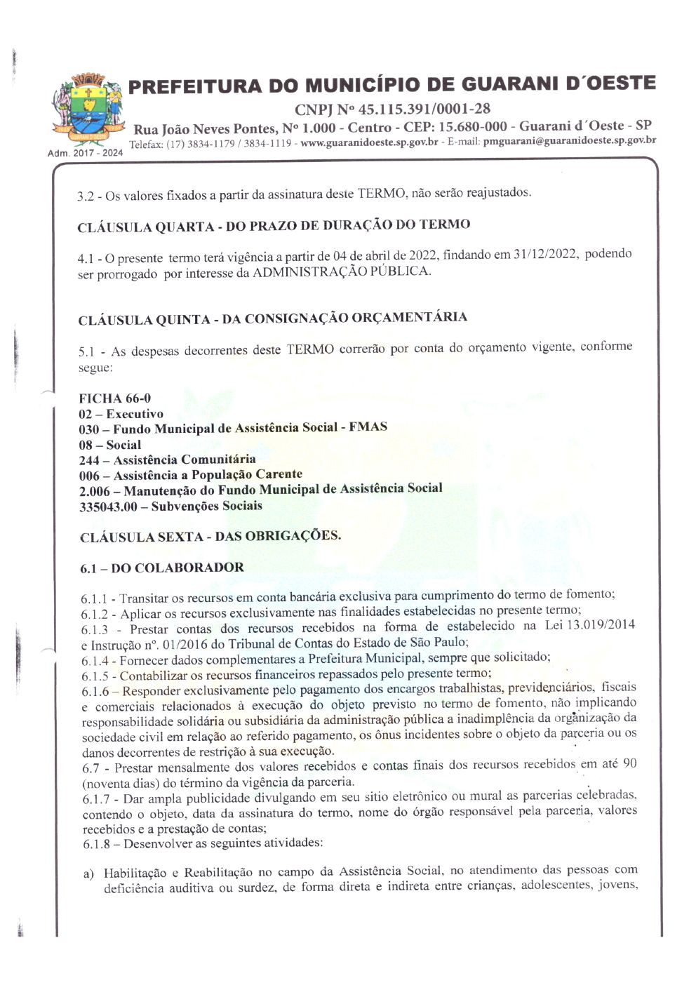 Página 2 de Termo de Fomento nº 056/2022 — Guarani d'Oeste — 2022