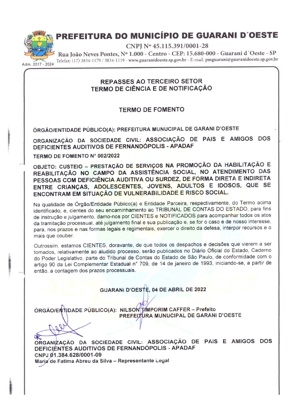 Página 11 de Termo de Fomento nº 056/2022 — Guarani d'Oeste — 2022