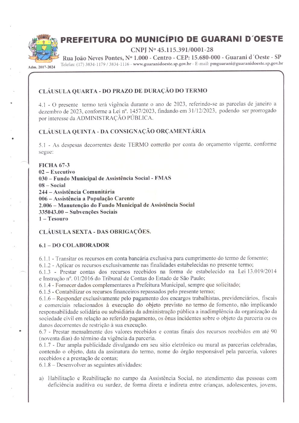 Página 2 de Termo de Fomento nº 030/2023 — Guarani d'Oeste — 2023