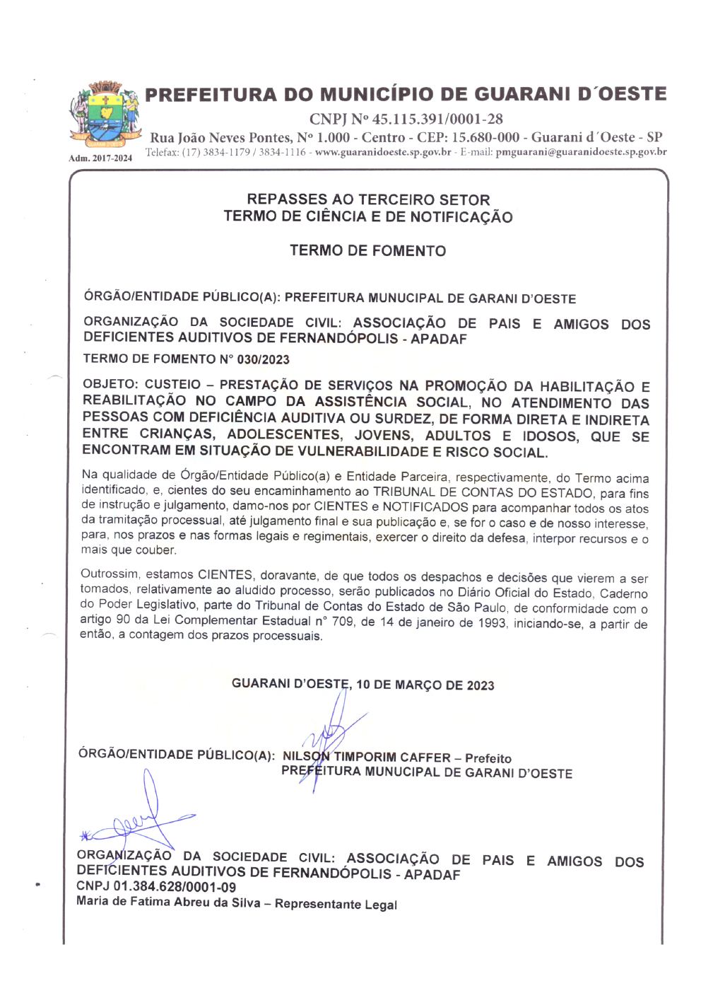 Página 11 de Termo de Fomento nº 030/2023 — Guarani d'Oeste — 2023
