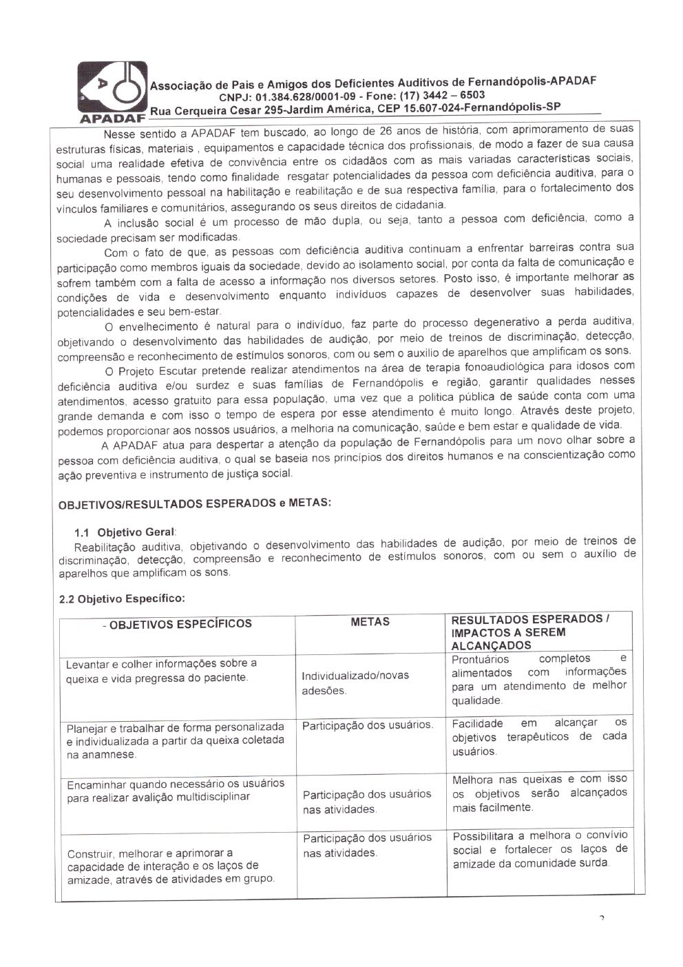 Página 3 de Plano de Trabalho — Projeto Escutar