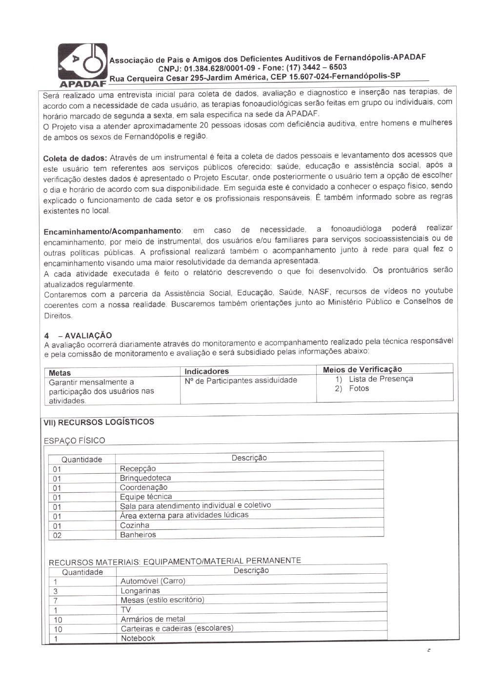 Página 5 de Plano de Trabalho — Projeto Escutar