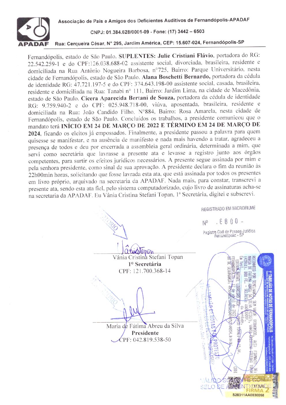 Página 2 de Ata da 238ª Assembleia Geral Ordinária — Eleição da Diretoria — 2022