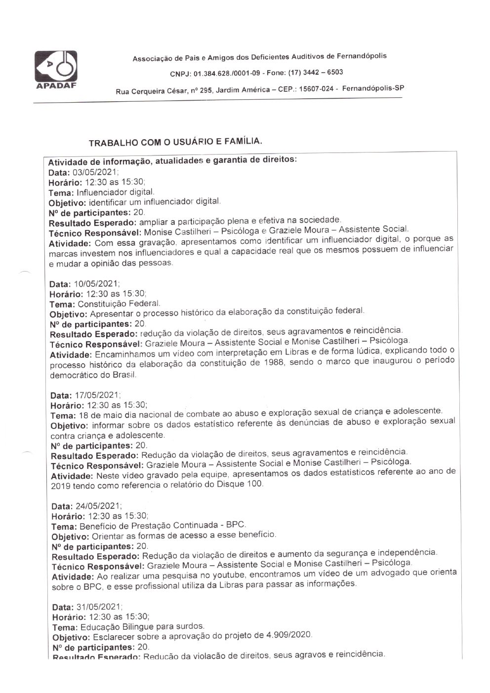 Página 6 de Prestação de Contas Mensal — Habilitação e Reabilitação — 5ª Parcela — Junho/2021