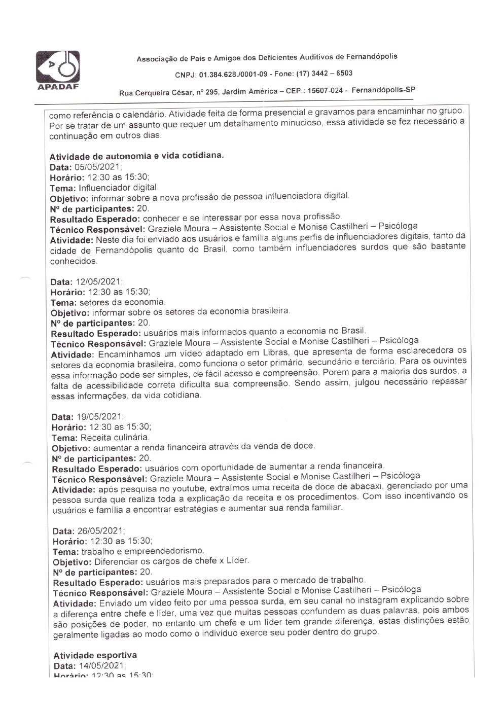 Página 8 de Prestação de Contas Mensal — Habilitação e Reabilitação — 5ª Parcela — Junho/2021