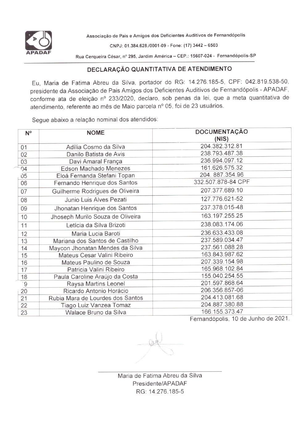 Página 14 de Prestação de Contas Mensal — Habilitação e Reabilitação — 5ª Parcela — Junho/2021
