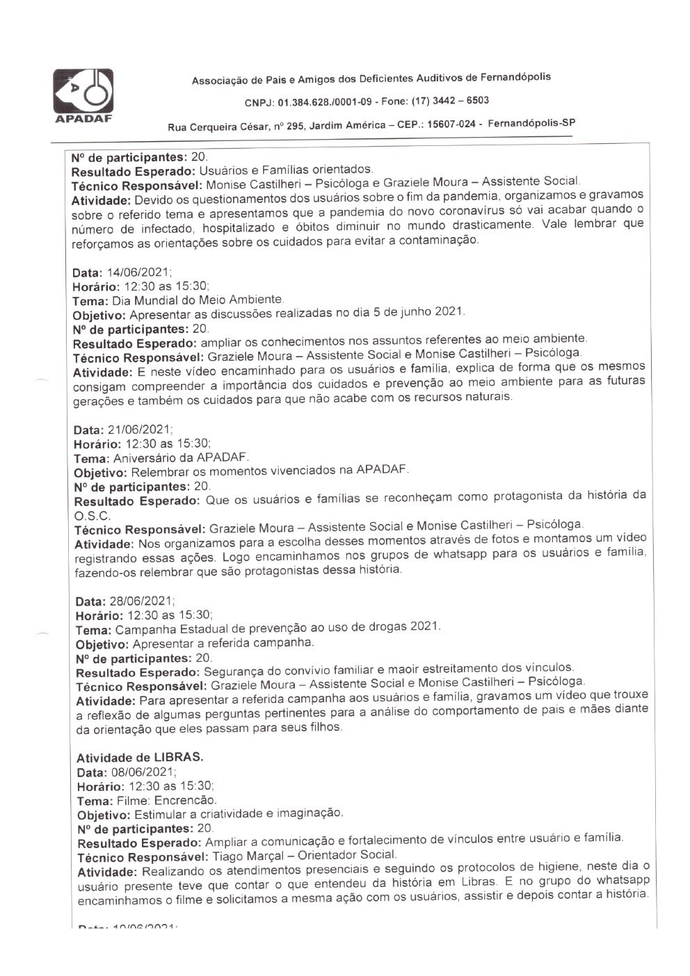 Página 7 de Prestação de Contas Mensal — Habilitação e Reabilitação — 6ª Parcela — Julho/2021