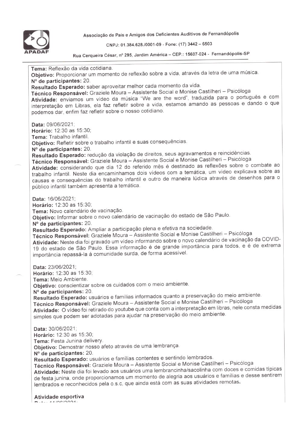 Página 9 de Prestação de Contas Mensal — Habilitação e Reabilitação — 6ª Parcela — Julho/2021