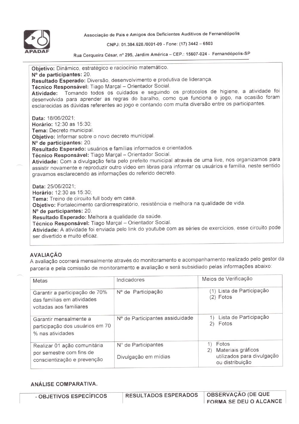 Página 10 de Prestação de Contas Mensal — Habilitação e Reabilitação — 6ª Parcela — Julho/2021