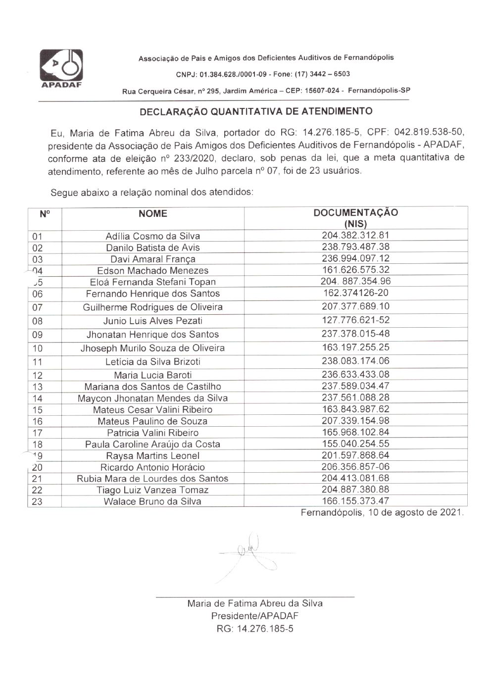 Página 14 de Prestação de Contas Mensal — Habilitação e Reabilitação — 7ª Parcela — Agosto/2021