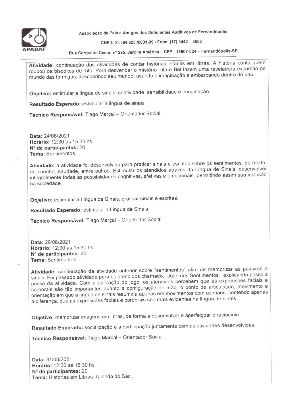 Página 8 de Prestação de Contas Mensal — Habilitação e Reabilitação — 8ª Parcela — Setembro/2021