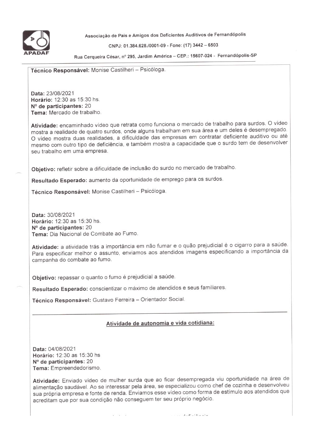 Página 10 de Prestação de Contas Mensal — Habilitação e Reabilitação — 8ª Parcela — Setembro/2021