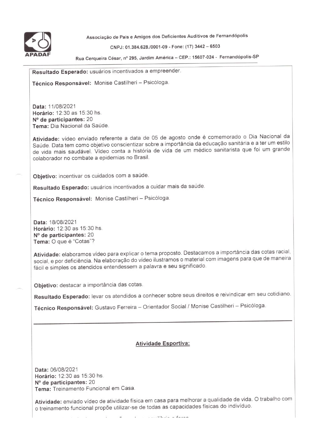 Página 11 de Prestação de Contas Mensal — Habilitação e Reabilitação — 8ª Parcela — Setembro/2021