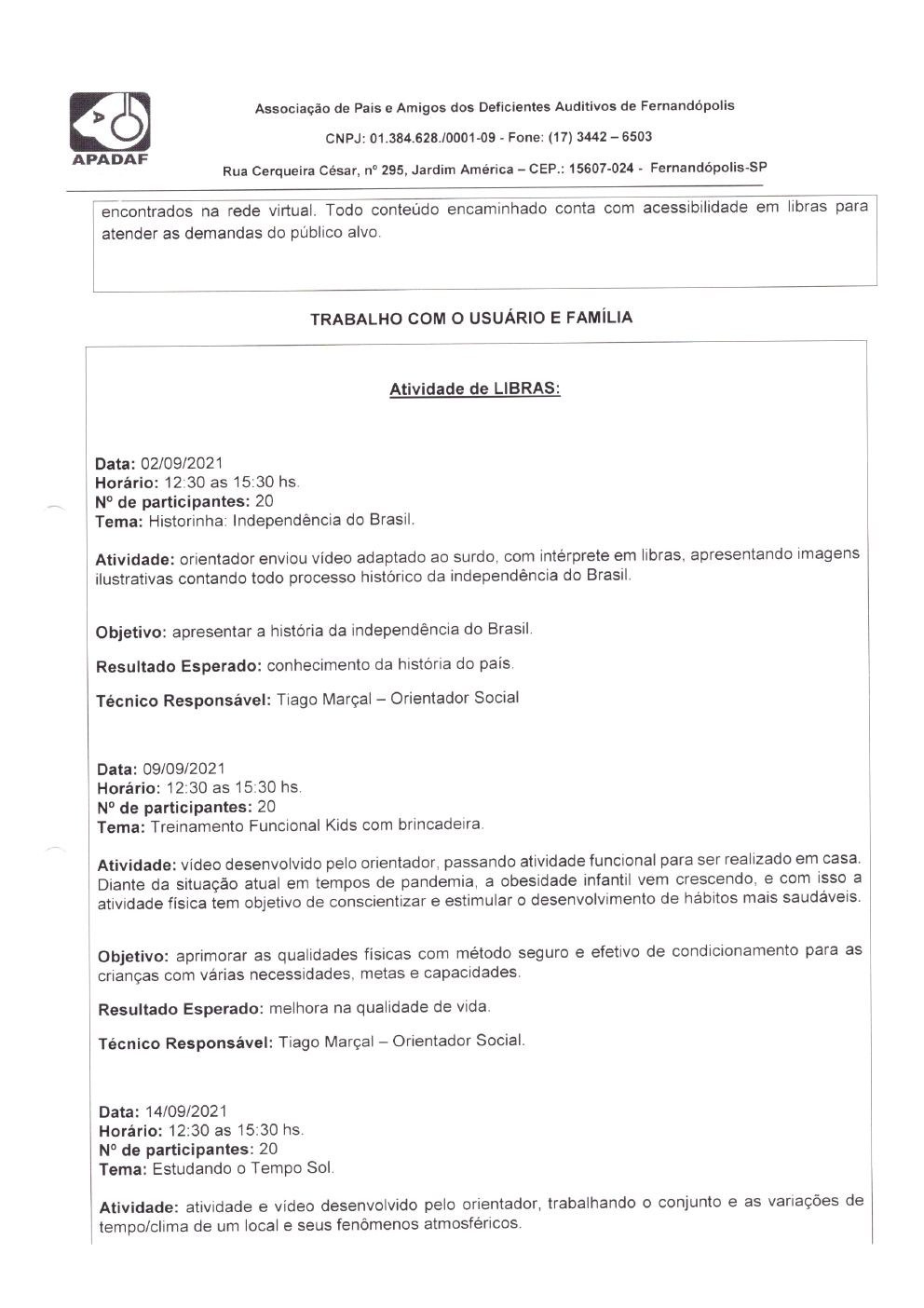Página 7 de Prestação de Contas Mensal — Habilitação e Reabilitação — 9ª Parcela — Outubro/2021