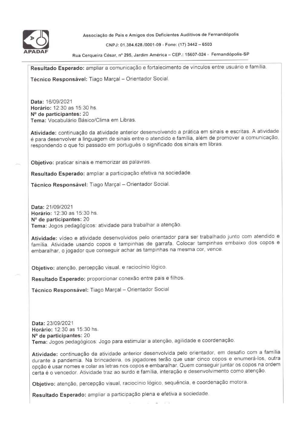 Página 8 de Prestação de Contas Mensal — Habilitação e Reabilitação — 9ª Parcela — Outubro/2021