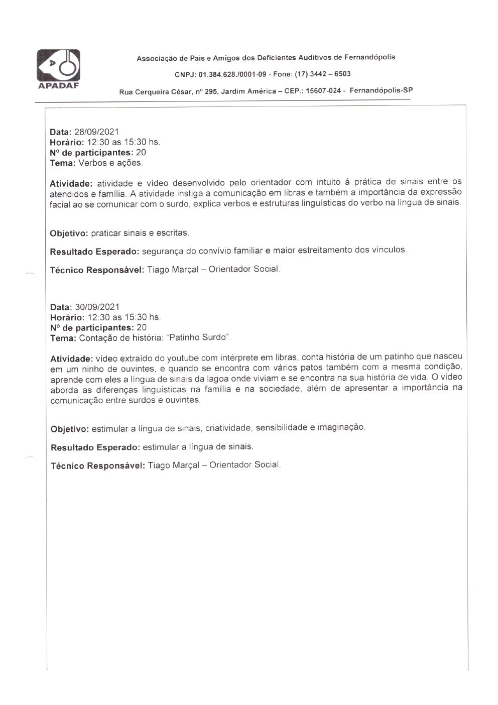 Página 9 de Prestação de Contas Mensal — Habilitação e Reabilitação — 9ª Parcela — Outubro/2021