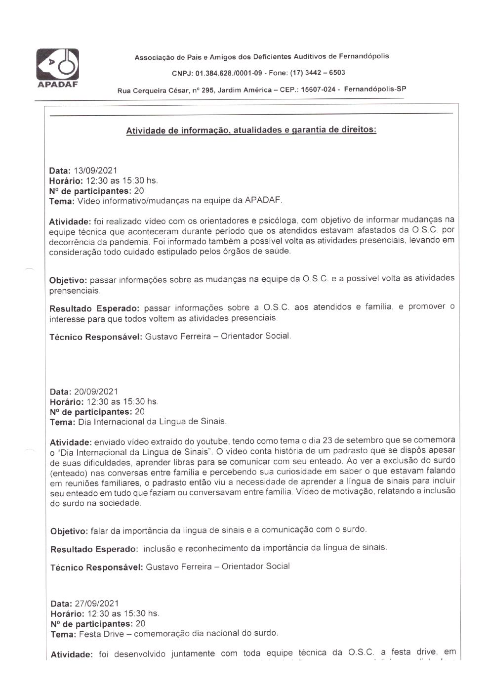 Página 10 de Prestação de Contas Mensal — Habilitação e Reabilitação — 9ª Parcela — Outubro/2021