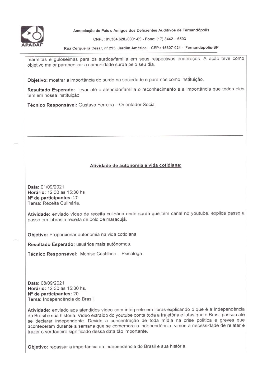 Página 11 de Prestação de Contas Mensal — Habilitação e Reabilitação — 9ª Parcela — Outubro/2021