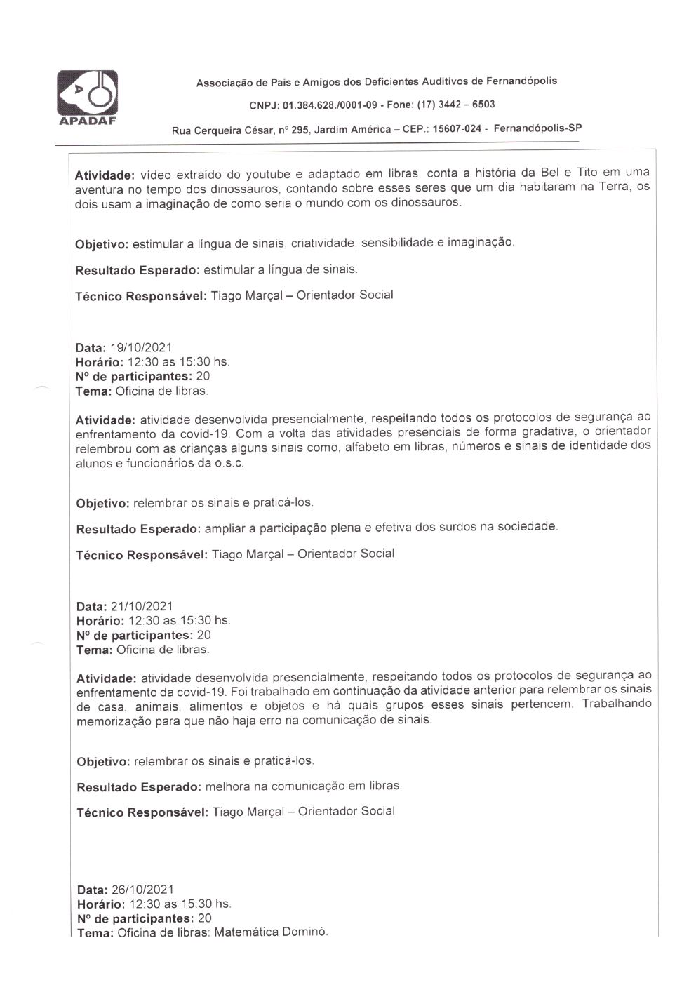 Página 8 de Prestação de Contas Mensal — Habilitação e Reabilitação — 10ª Parcela — Novembro/2021