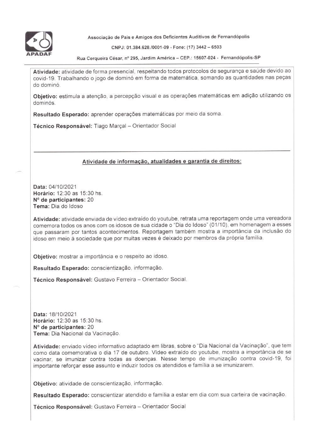 Página 9 de Prestação de Contas Mensal — Habilitação e Reabilitação — 10ª Parcela — Novembro/2021