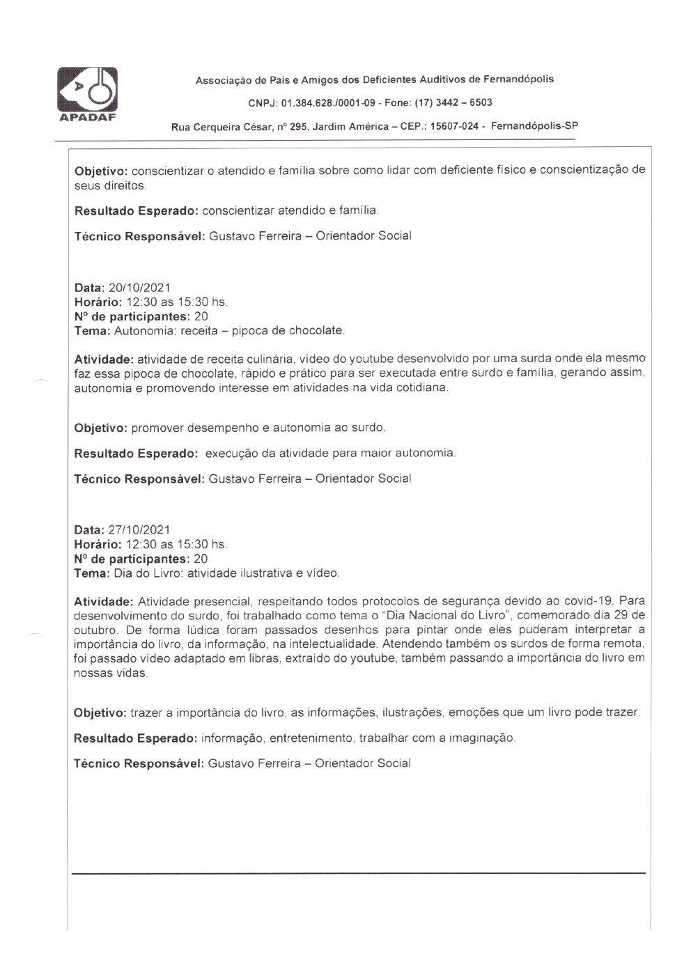 Página 11 de Prestação de Contas Mensal — Habilitação e Reabilitação — 10ª Parcela — Novembro/2021