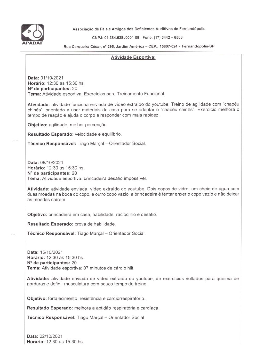 Página 12 de Prestação de Contas Mensal — Habilitação e Reabilitação — 10ª Parcela — Novembro/2021