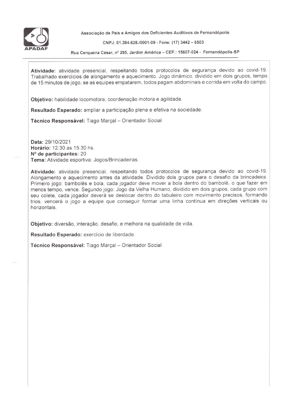 Página 13 de Prestação de Contas Mensal — Habilitação e Reabilitação — 10ª Parcela — Novembro/2021