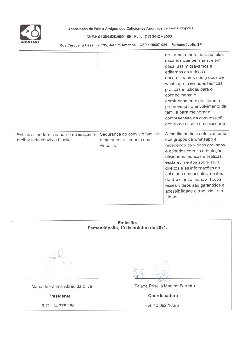 Página 16 de Prestação de Contas Mensal — Habilitação e Reabilitação — 10ª Parcela — Novembro/2021