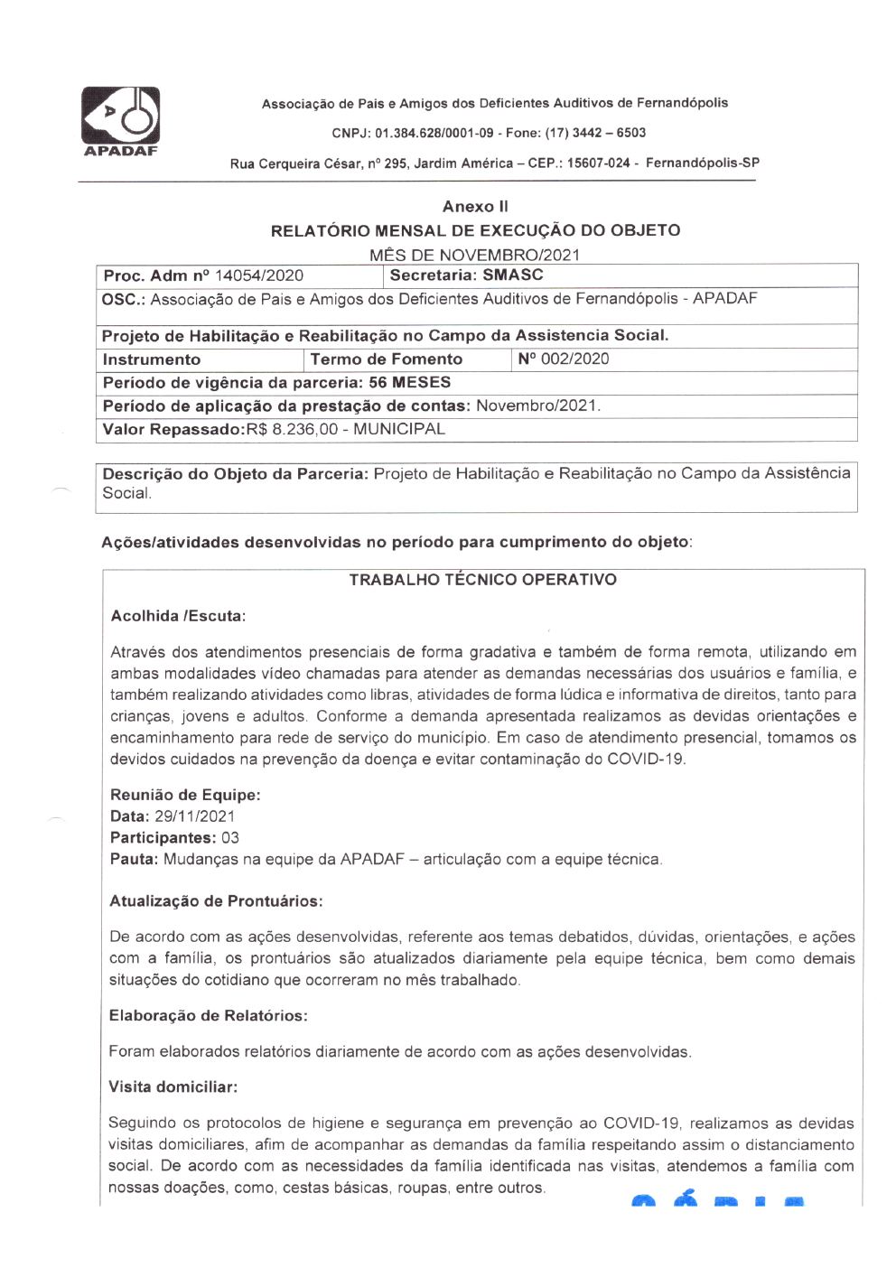 Página 6 de Prestação de Contas Mensal — Habilitação e Reabilitação — 11ª Parcela — Dezembro/2021