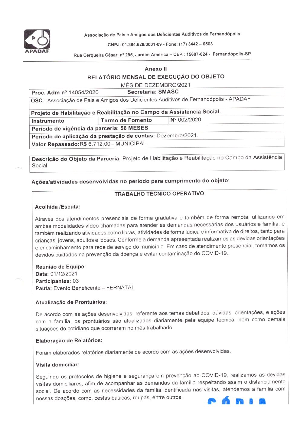 Página 6 de Prestação de Contas Mensal — Habilitação e Reabilitação — 12ª Parcela — Janeiro/2022