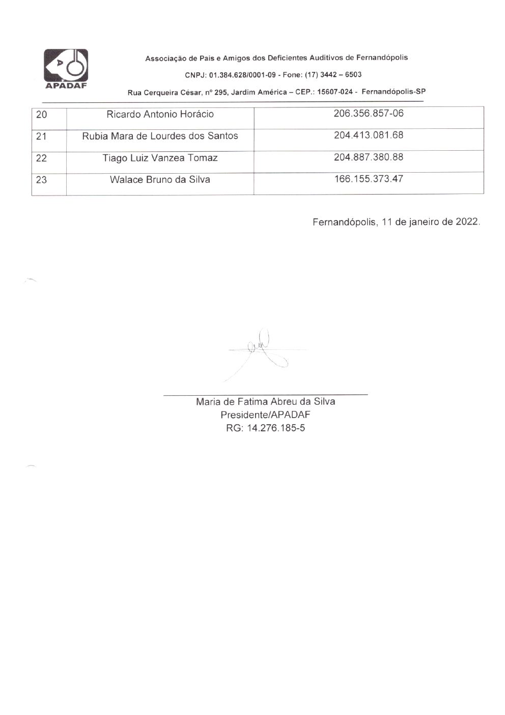 Página 20 de Prestação de Contas Mensal — Habilitação e Reabilitação — 12ª Parcela — Janeiro/2022
