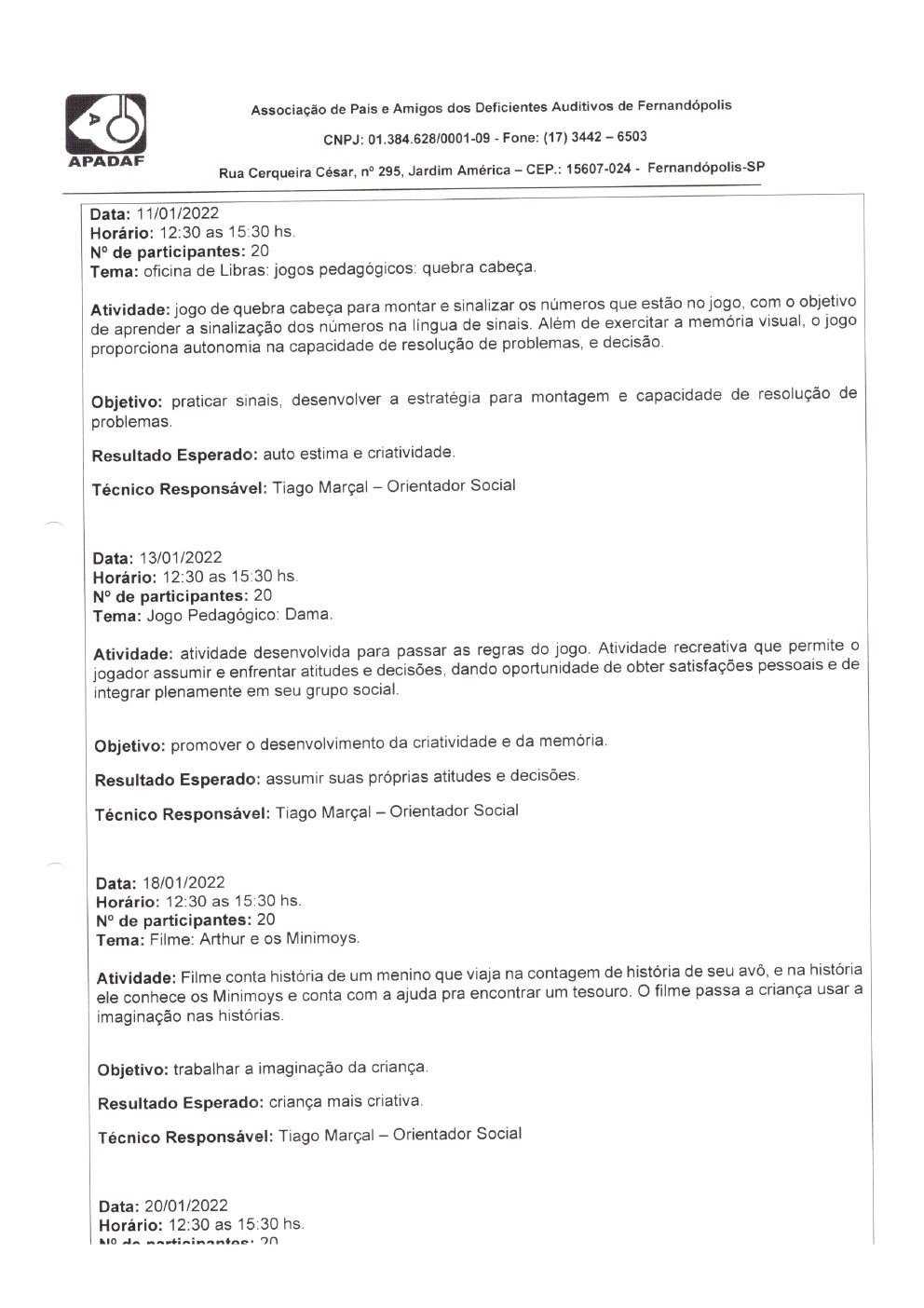 Página 8 de Prestação de Contas Mensal — Habilitação e Reabilitação — 1ª Parcela — Fevereiro/2022