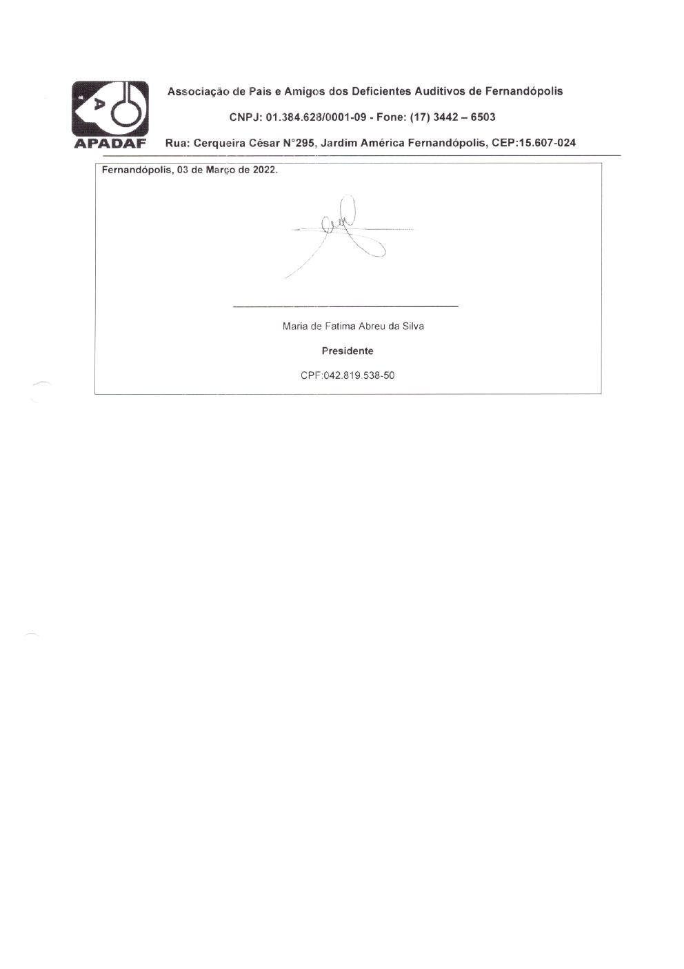 Página 3 de Prestação de Contas Mensal — Habilitação e Reabilitação — 2ª Parcela — Março/2022