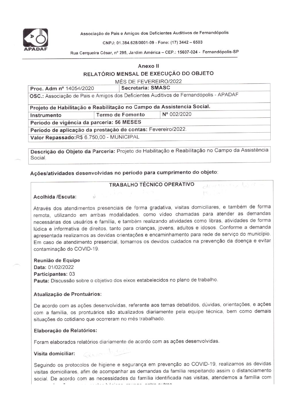 Página 5 de Prestação de Contas Mensal — Habilitação e Reabilitação — 2ª Parcela — Março/2022