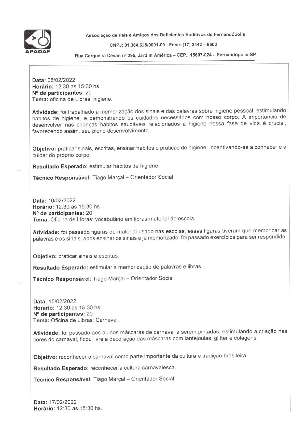 Página 7 de Prestação de Contas Mensal — Habilitação e Reabilitação — 2ª Parcela — Março/2022