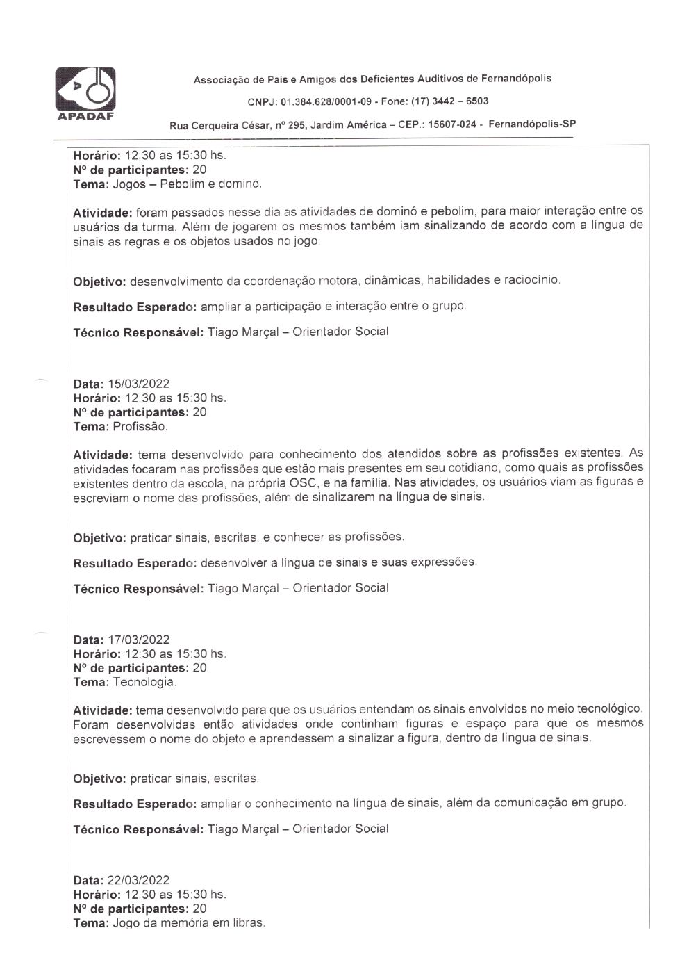 Página 8 de Prestação de Contas Mensal — Habilitação e Reabilitação — 3ª Parcela — Abril/2022