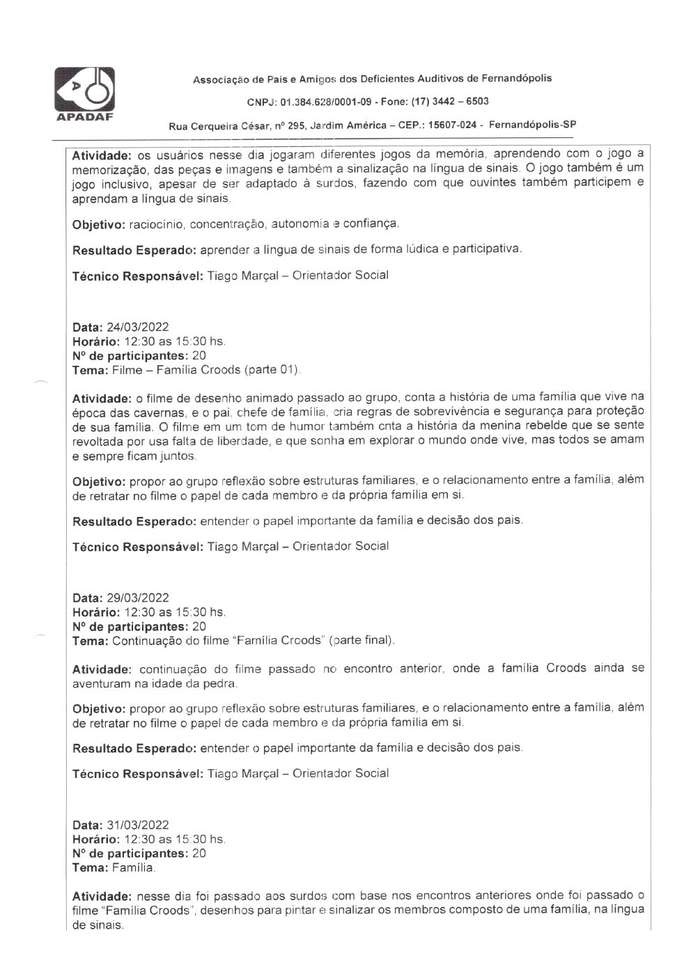 Página 9 de Prestação de Contas Mensal — Habilitação e Reabilitação — 3ª Parcela — Abril/2022