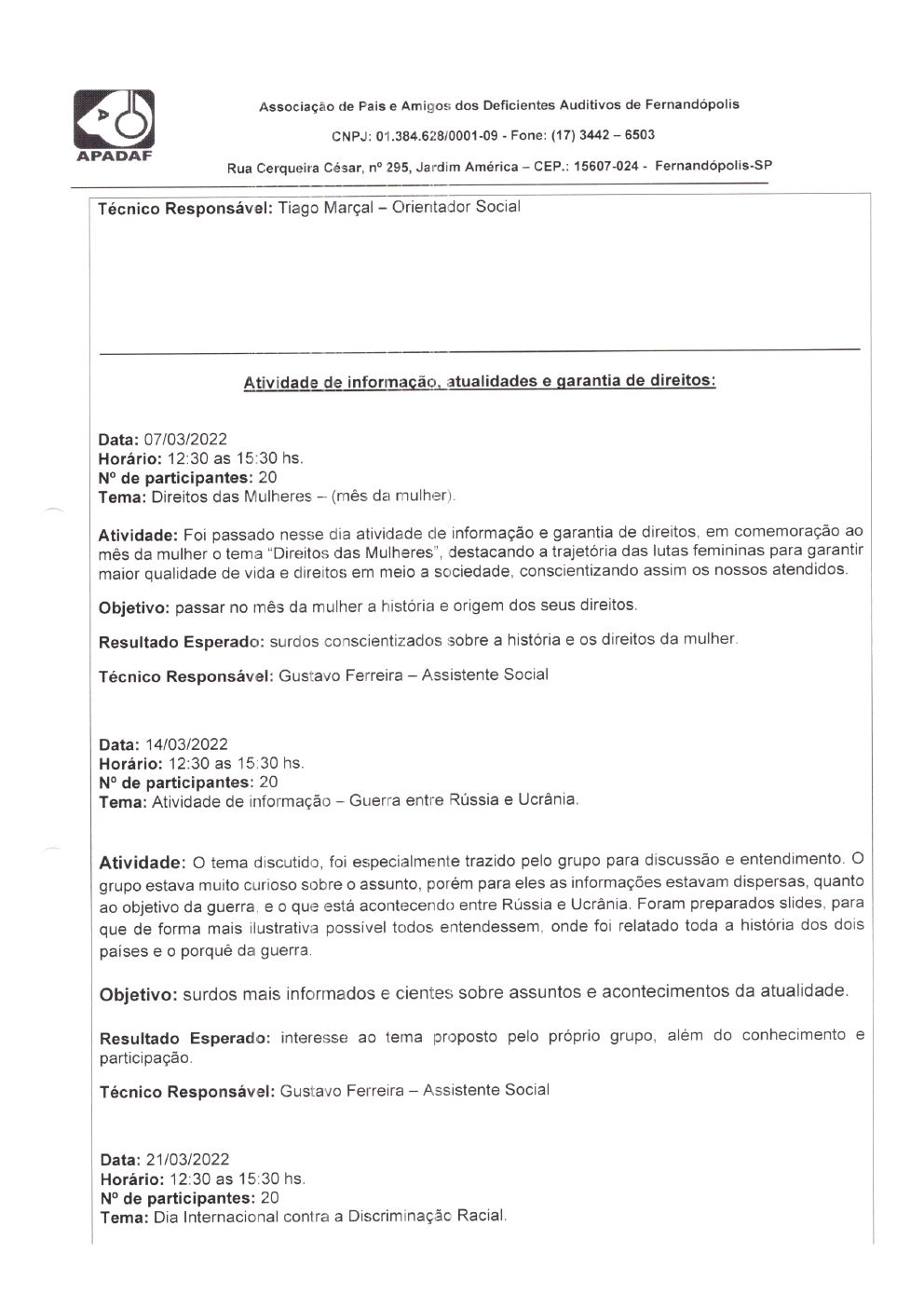 Página 10 de Prestação de Contas Mensal — Habilitação e Reabilitação — 3ª Parcela — Abril/2022