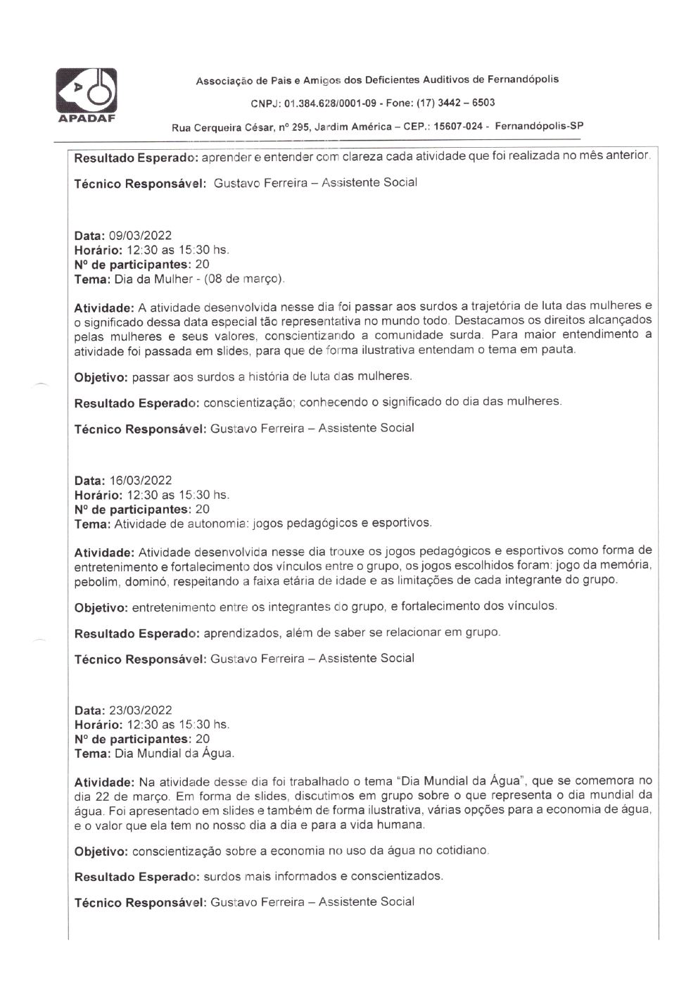 Página 12 de Prestação de Contas Mensal — Habilitação e Reabilitação — 3ª Parcela — Abril/2022