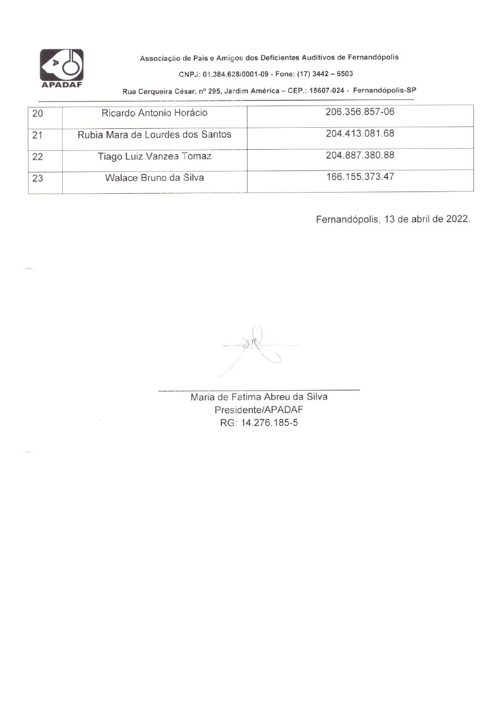Página 18 de Prestação de Contas Mensal — Habilitação e Reabilitação — 3ª Parcela — Abril/2022
