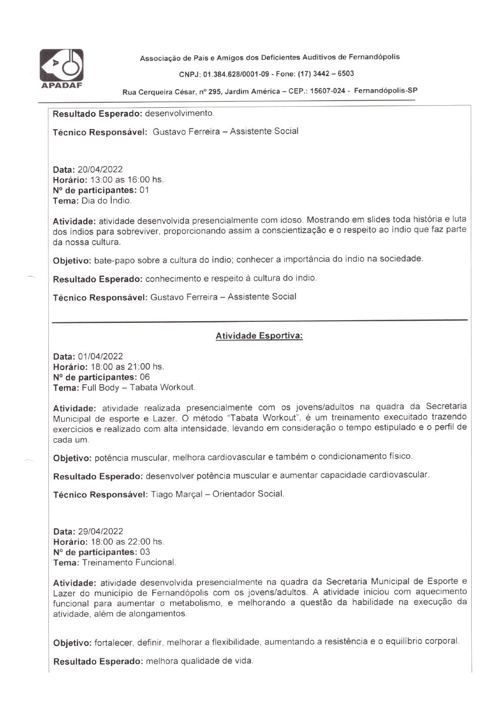 Página 11 de Prestação de Contas Mensal — Habilitação e Reabilitação — 4ª Parcela — Maio/2022
